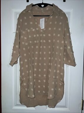 Light Brown Polka Dot Tunic Top - Cutebird